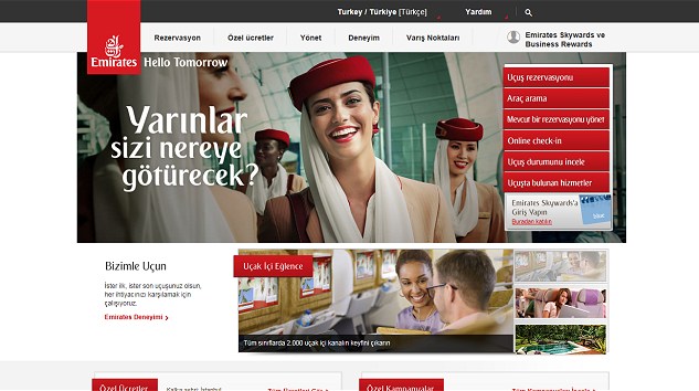 Emirates Mobil İnternet Sitesine Türkçe Dil Seçeneği